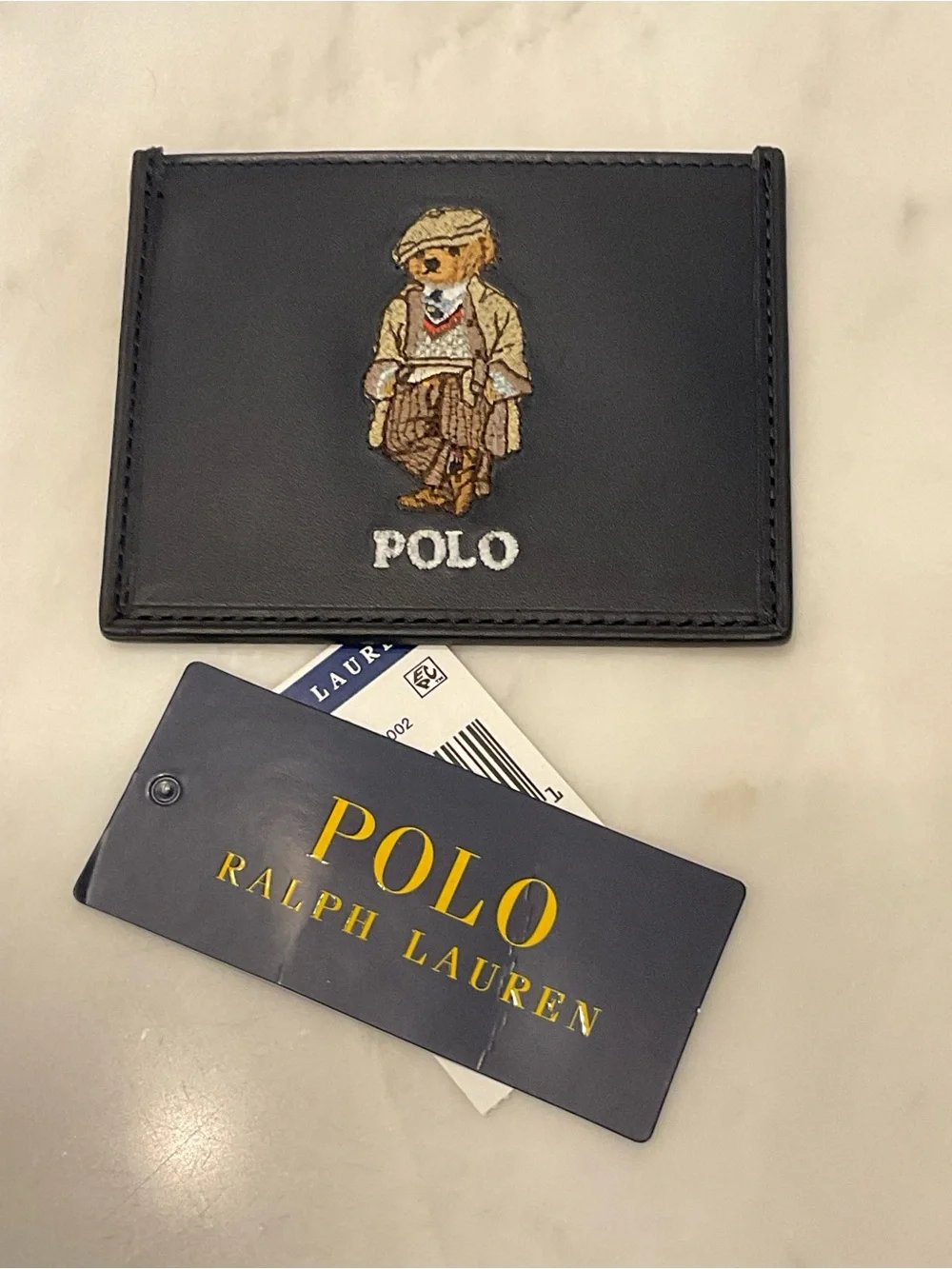 NEW Polo Ralph Lauren HERITAGE BEAR Leather Slim Card Case Wallet - NAVY BLUE